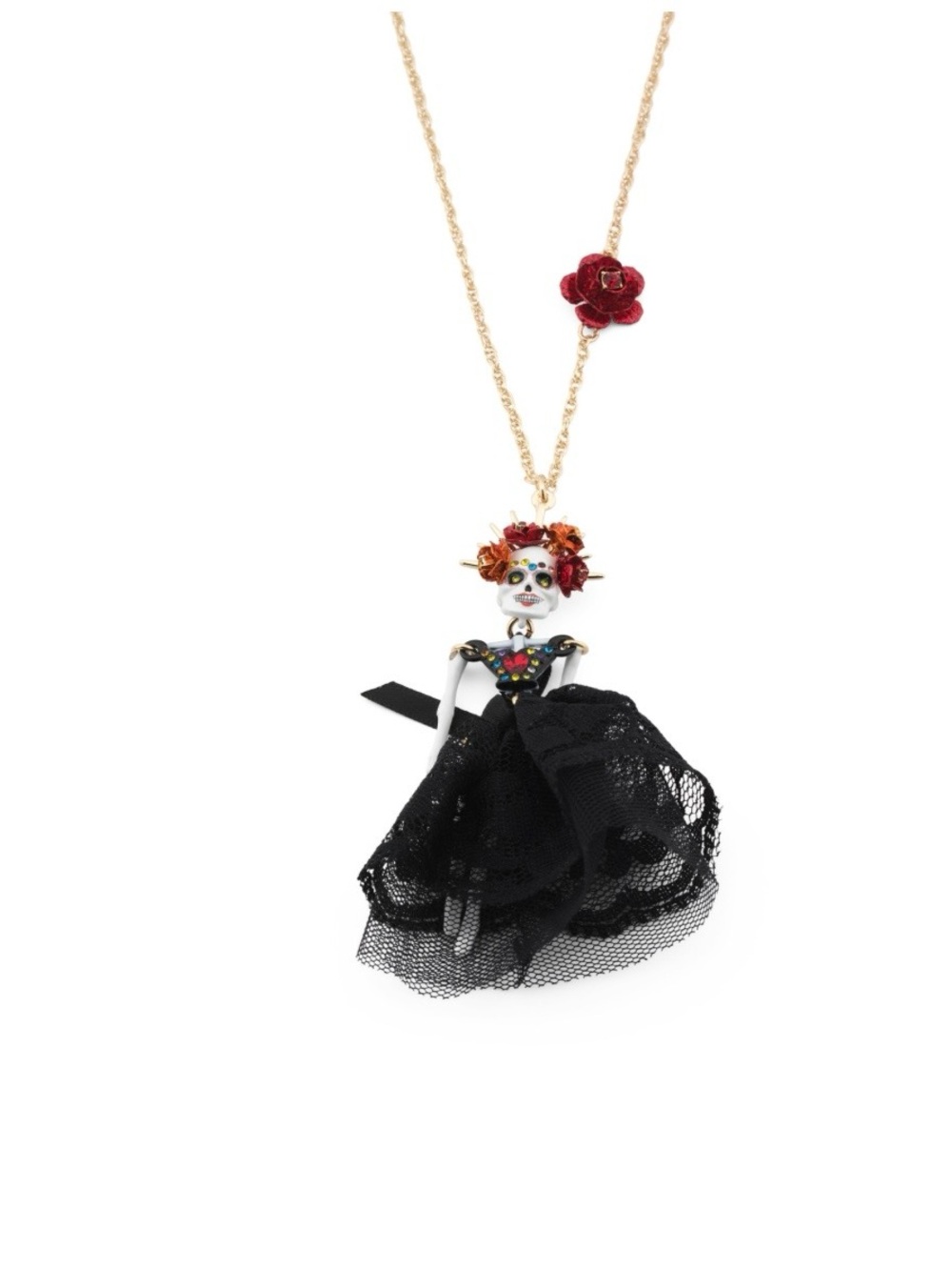 NWT Betsey Johnson sugar skull dark bride long pendant necklace